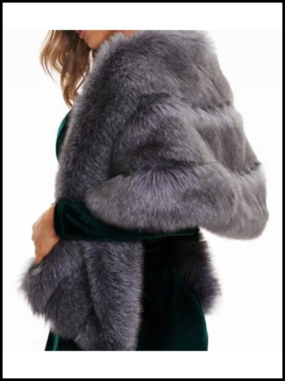 Faux Fur Shawl Wrap with Hidden Pockets for Wedding Bride Winter Cape